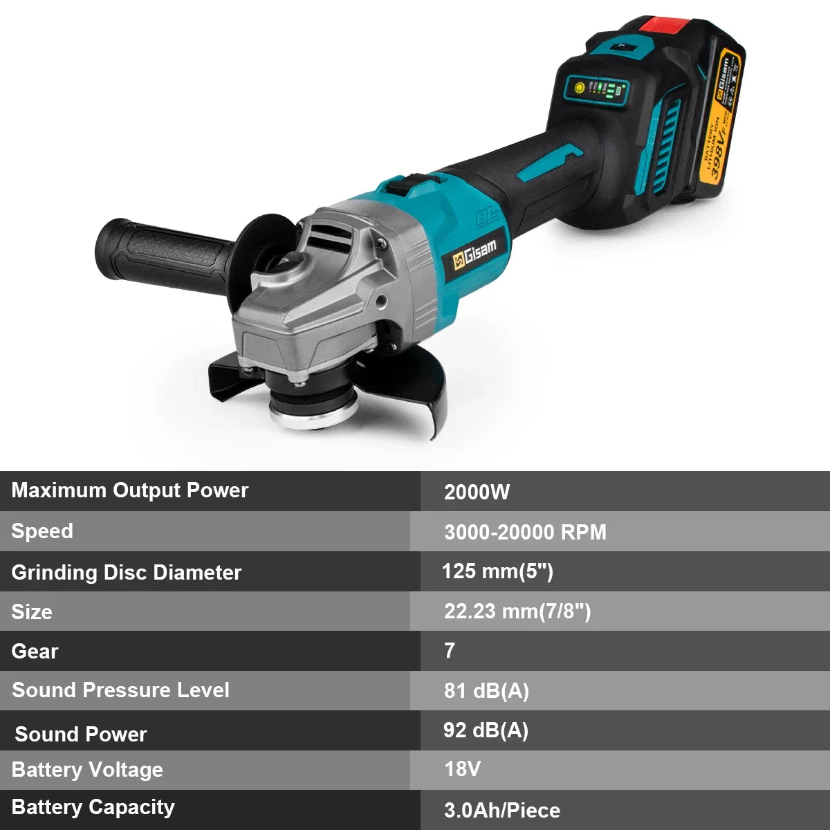 Gisam 125mm M14 Brushless Angle Grinder 7 Gears Cordless Grinding Machine Cutting Woodworking Tools For Makita 18V Battery Pins