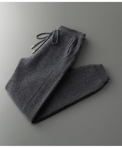 100% Merino Wool Two-piece Suit for Men Autumn Winter Knitting Zipper Cardigan and Slim-fit Pants Warm Thickened Clothing Sets