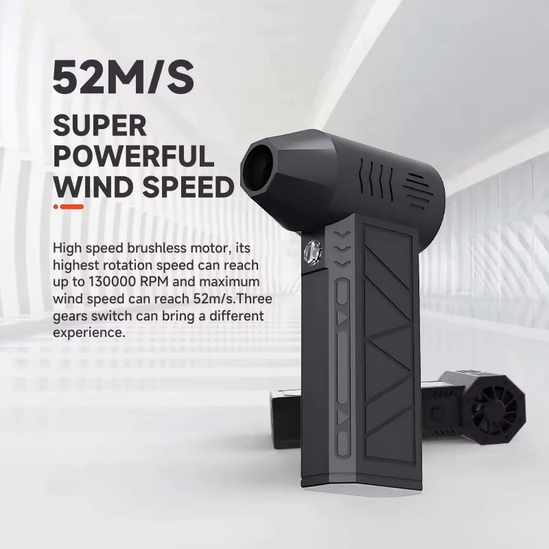 130000 RPM  Fan Electric Air Blower Brushless Motor High-Speed Violent Fan 52m/s Overheat Protection 4000mAh Battery