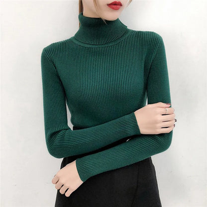 2026 Autumn Winter Sweater Women Knitted Ribbed Pullover Sweater Long Sleeve Turtleneck Slim Jumper Soft Warm Pull Femme