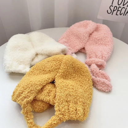 Cartoon Baby Plush Hat Winter Warm Infant Beanie Cap with Ears Autumn Cute Solid Color Kids Boy Girl Earflap Hats Bonnet Gorras