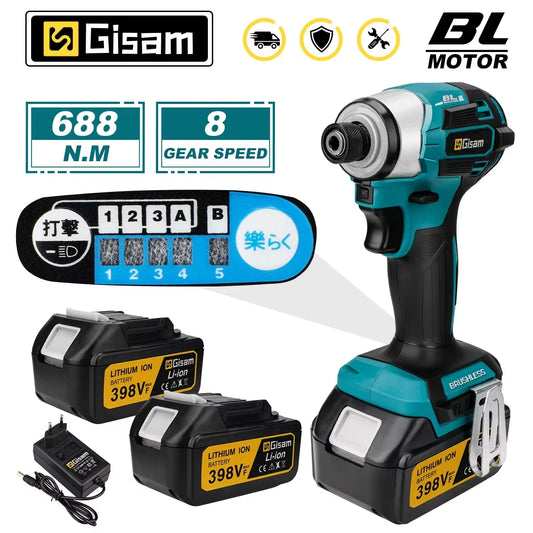 688N.m 1/4'' Brushless Electric Screwdriver Cordless Screwdriver Electric Drill Impact Driver Kit for Makita 18V Battery Pin