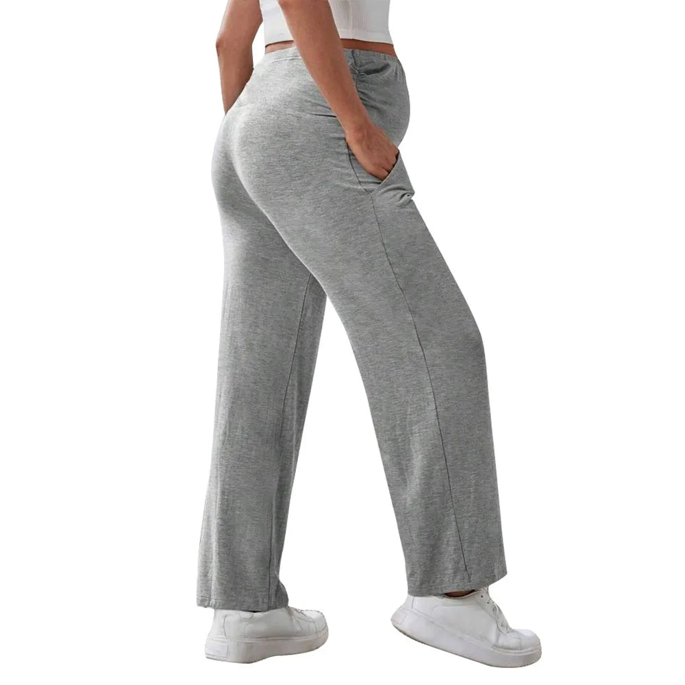 Maternity Pants Over The Belly Yoga Dress Work Pregnancy Pants Stretchy Lounge Wide Leg Trousers with Pockets