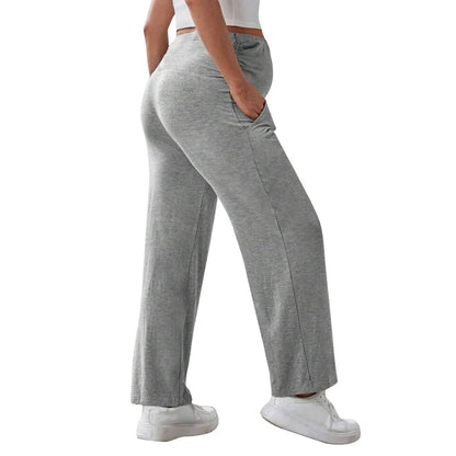 Maternity Pants Over The Belly Yoga Dress Work Pregnancy Pants Stretchy Lounge Wide Leg Trousers with Pockets