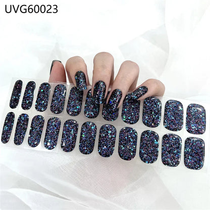 16/18/20Tips Semi-Cured Gel Nail Strips Adhesive Full Cover Stickers for Nails UV Lamp Need Press On Nails Fashion Manicure