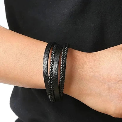 21cm Trendy Leather Bracelets Men Stainless Steel Multilayer Braided Rope Bracelets For Male Bracelets Jewelry