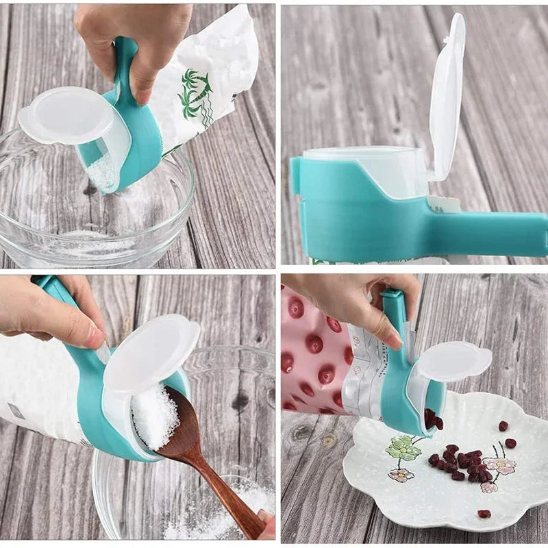5PCS Sealer Clip With Pour Spouts Food Storage Bag Sealing Clips Plastic Cap Snack Candy Storage Fresh Clamp Kitchen Organizer