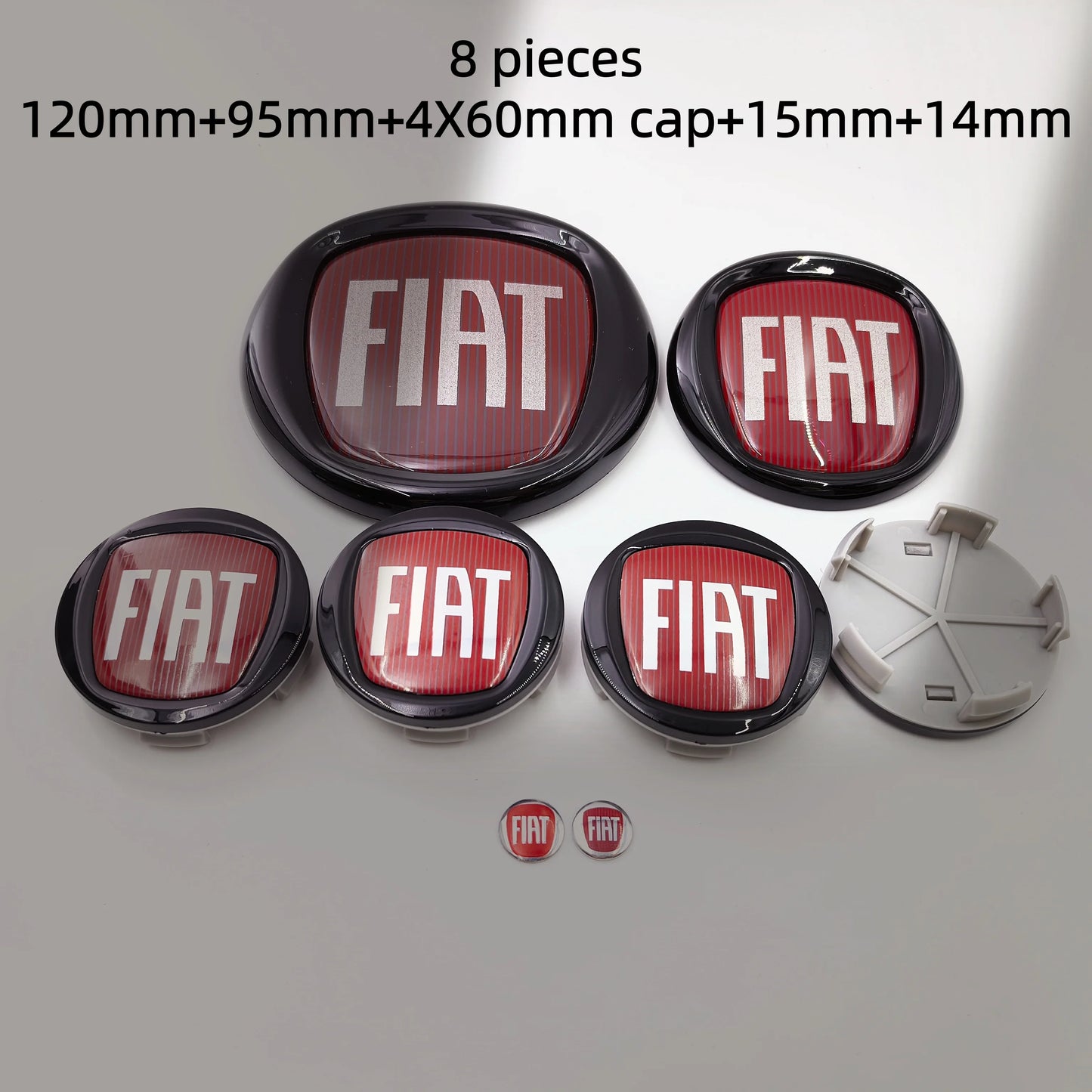 8pcs Fiat 500 Car Front Hood Emblem Rear Trunk Badge 95mm 120mm 12cm Wheel Center Logo Hub Cap 50mm 56mm 60mm 5cm 6cm