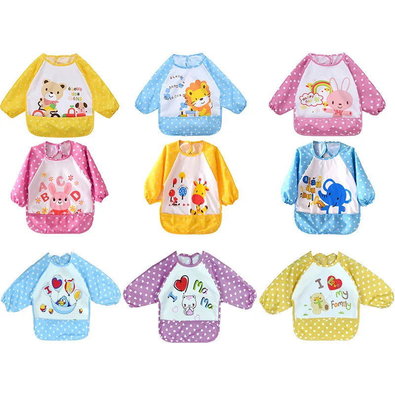 Baby Girls Apron Bibs Toddler Long Sleeve Scarf Waterproof Art Smock Feeding Bib Infant Boys Girls Kids Burp Cloth Bandana