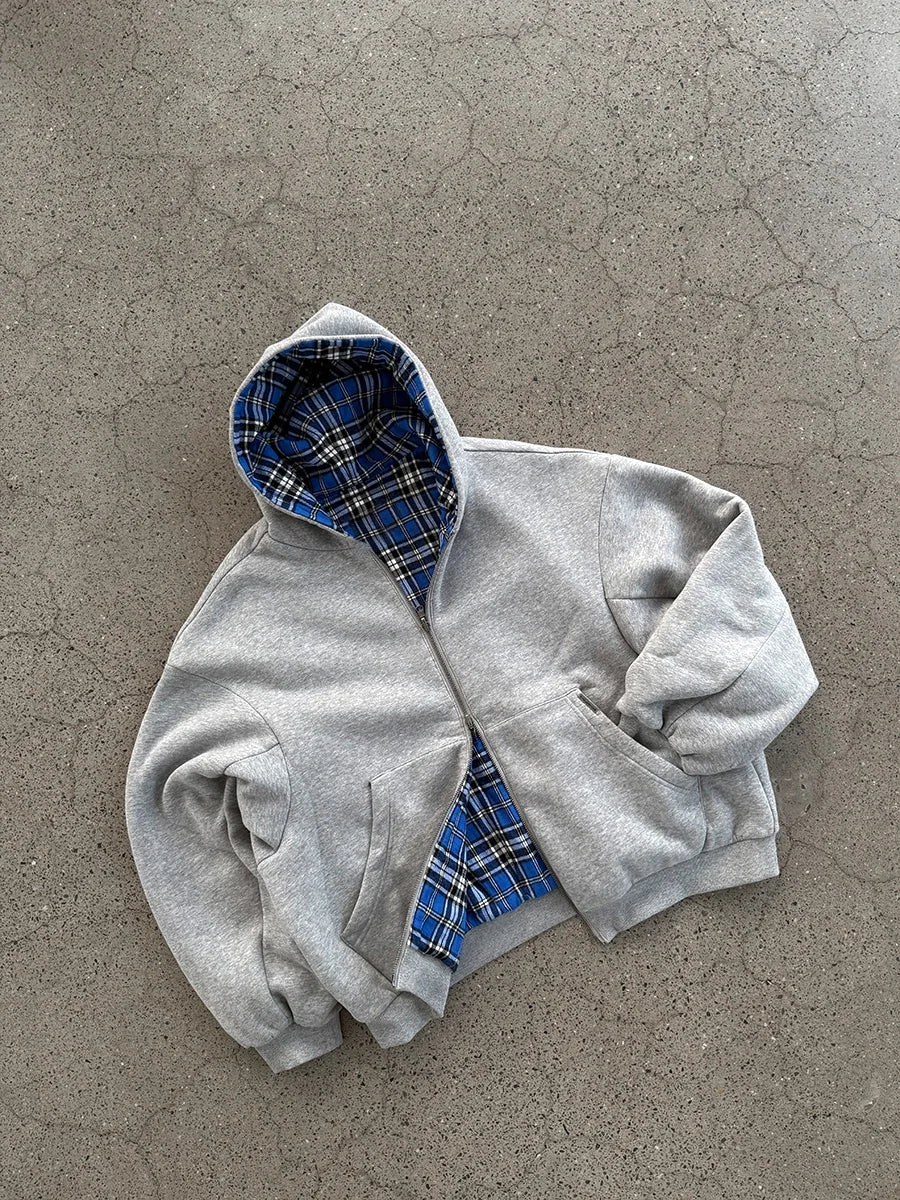 Mauroicardi Spring Oversized Reversible Hoodies Men Luxury Designer Clothing Hoodie with Plaid Lining Sweatshirt Streetwear 2025