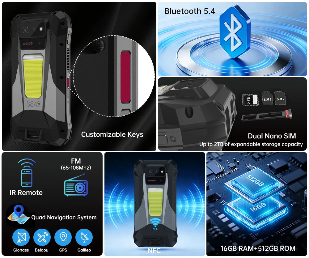 8849 Tank X Unihertz 220 Lumen 1080P Projector Rugged Smart Phone Android15 17600mAh 512GB Dimensity 8200 NFC Night Version 2026