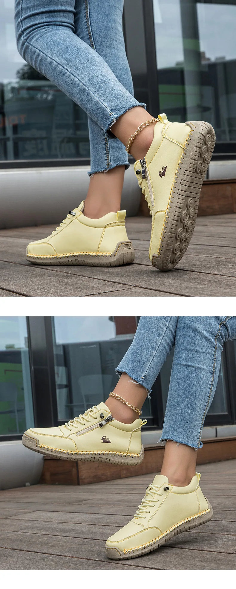 Women Sports Shoes 2026 New Outdoor Hiking Flat Bottomed Comfortable Casual Driving Shoes Soft Sole Zipper Fashion Leather Shoes