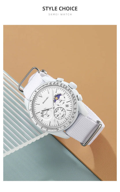 SKMEI 9392 Quartz Chronograph Watches Men Women Date 30M Waterproof Sport Wristwatch Fashion Nylon Strap Watch Gifts Reloj Mujer