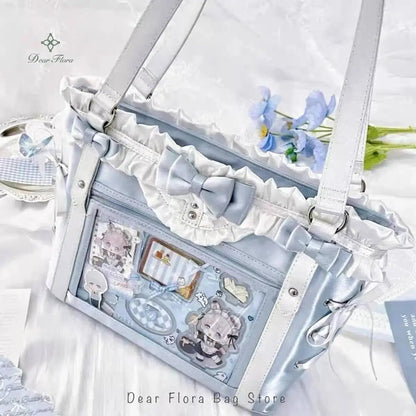 Japanese Sweet Women Ribbon Ita Bag Cute Lolita Girl Transparent Handbags Fashion Large Capacity Tote Bag Aesthetic Shoulder Bag