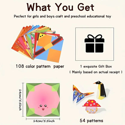 Creative Origami Set, Including 54 Double-Sided Origami Sheets and Instruction Booklet, Suitable for DIY Art and Craft Projects