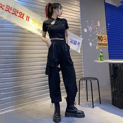 Casual Pants Women Cargo Korean Style Solid Spring Young Ladies Elastic Waist Popular Street Wear  Simple Ins Cozy Cool