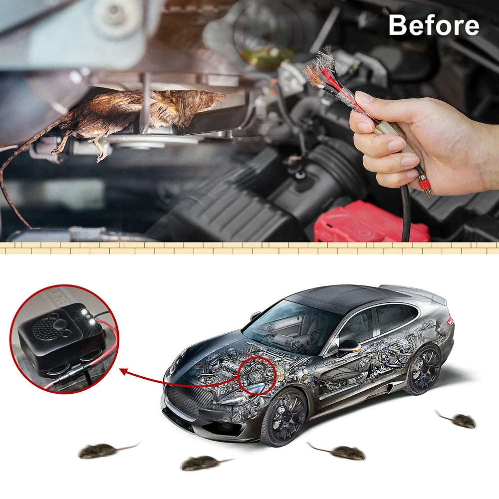 Leekooluu Mouse Repellent Ultrasonic 12v Anti-Rat Mouse Repeller For Cars Non-Toxic Keep Rodent Marten Animal Away Car Accessory