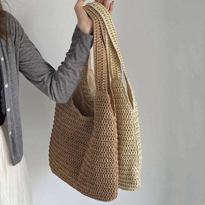Fashion Rattan Women Shoulder Bags Woven Female Handbags Large Capacity Summer Beach Straw Bags Casual Tote Purses