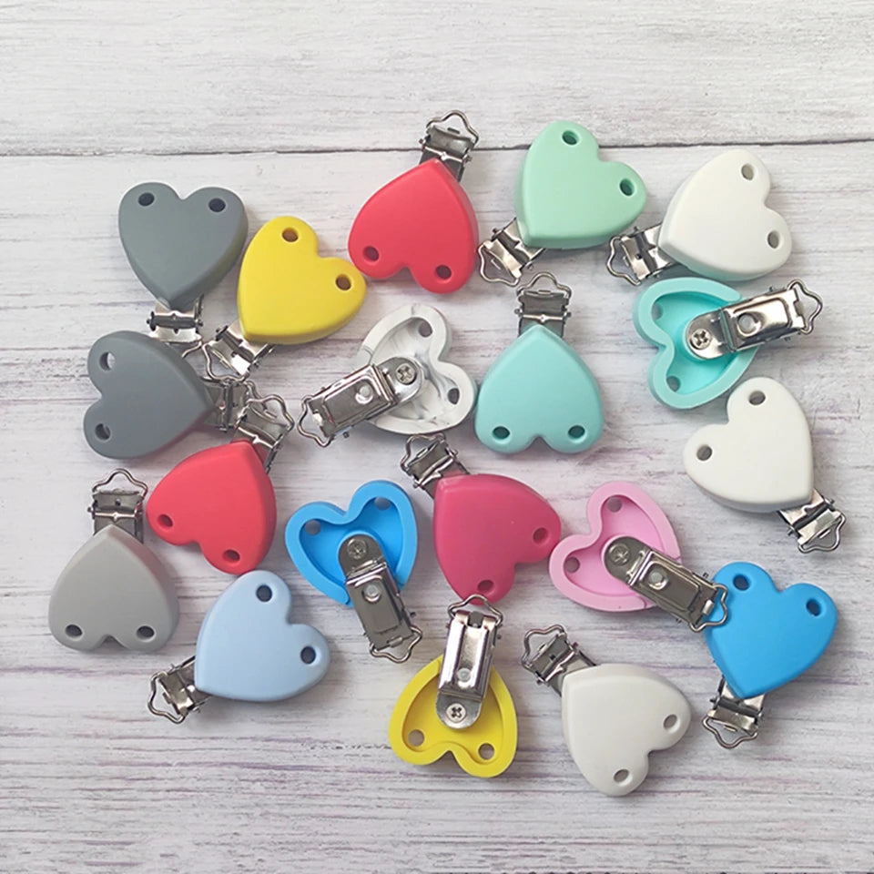 10pcs Silicone Heart Pacifier Clips DIY Baby Teething Teether Necklace Bead Tool Nurs Gift Nipple Chain Accessories