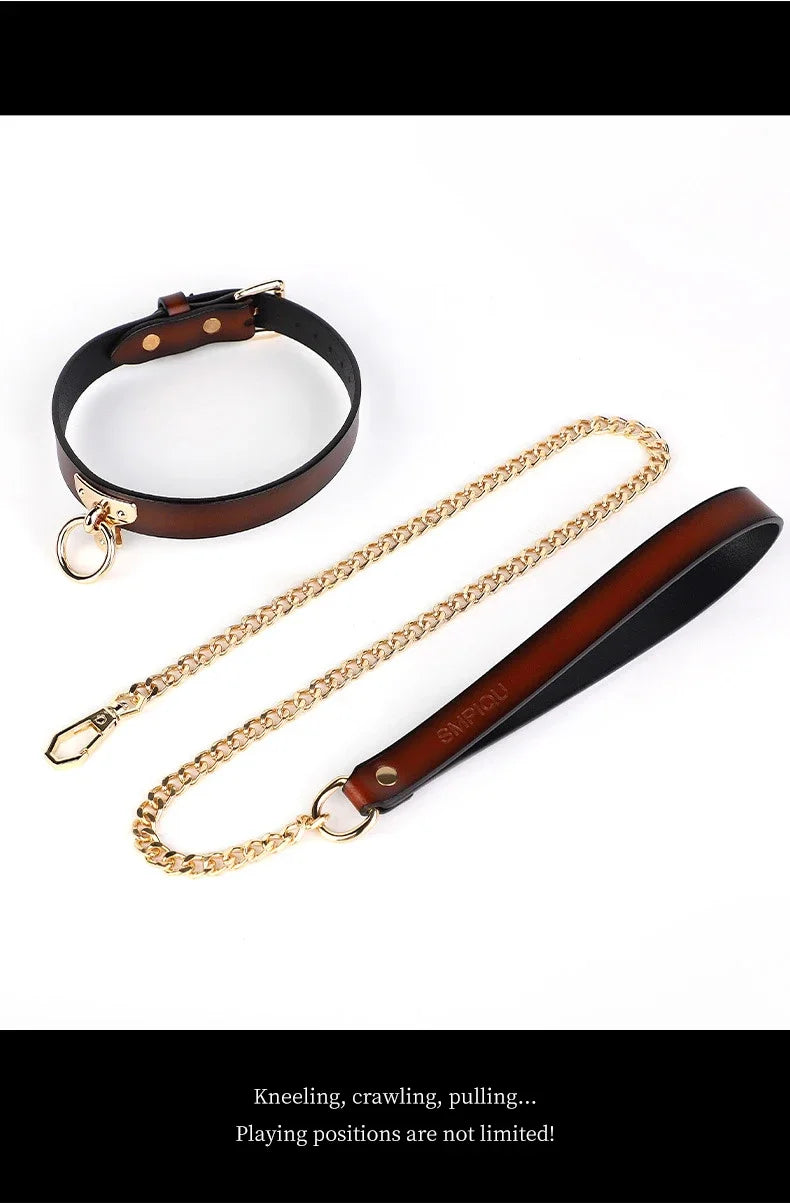 Genuine Leather Series Collar Slave Bed Neck Restraint Belt Strap BDSM Female Couple Bondage Erotic Fun Sex Toys Adult Games