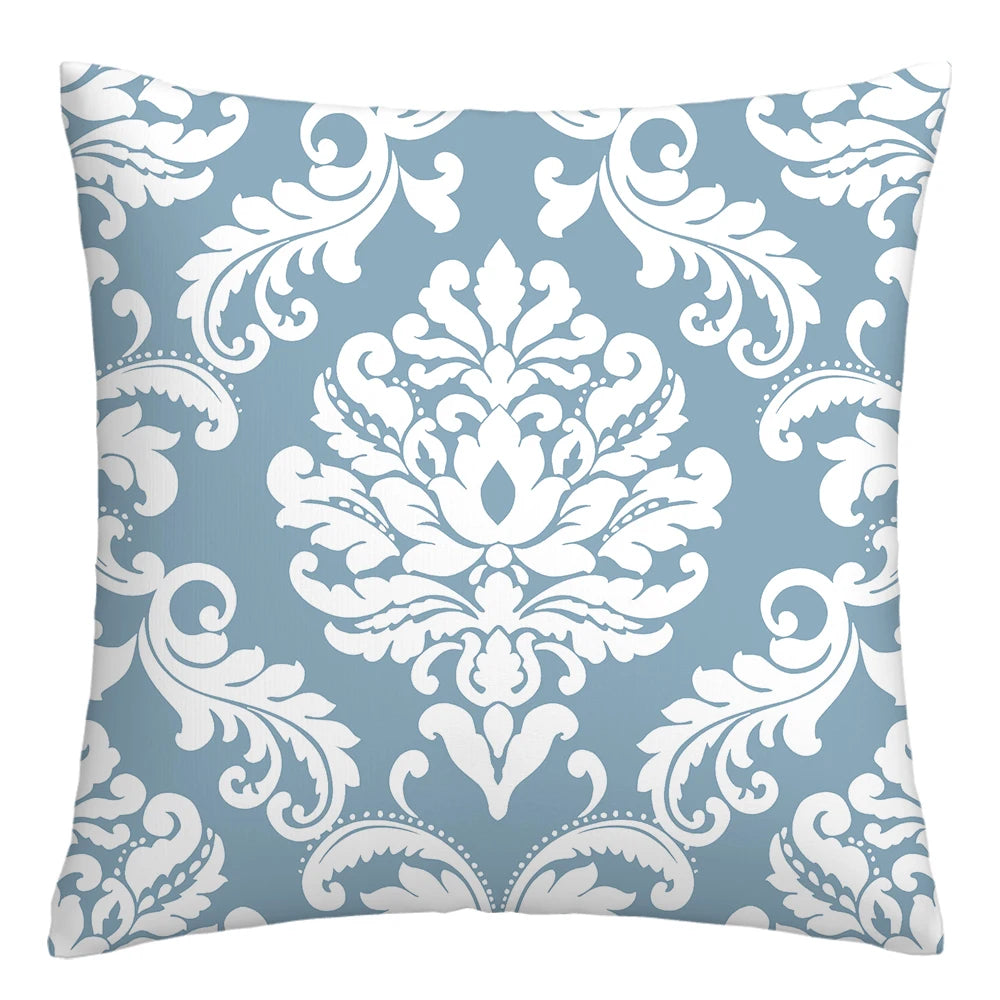 Lake blue white geometric linen pillowcase sofa cushion cover home decoration can be customized for you 40x40 45x45 50x50 60x60