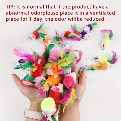 Cute Mini Fleece False Mouse Cat Toys Colorful Feather Funny Interactive Play Training Toys for Kittens Cats Pet Supplies