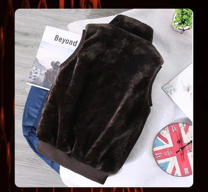 2026 Autumn Winter Men's Thicked Golden Velvet Warm Vest Fashion Solid Sleeveless Zipper Hooded Jacket Fake Fur Couple Waistcoat