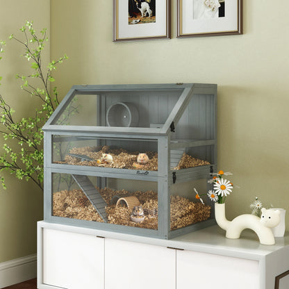 Wooden Hamster Cage 3 Story with Deep Base Removable Levels for Small Animals 80x50x76cm Light Gray