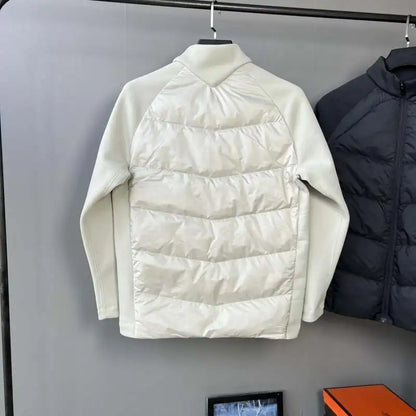 90 white duck down three-proof fabric men's down jacket, stand-up collar knitted patchwork sports outdoor winter coat
