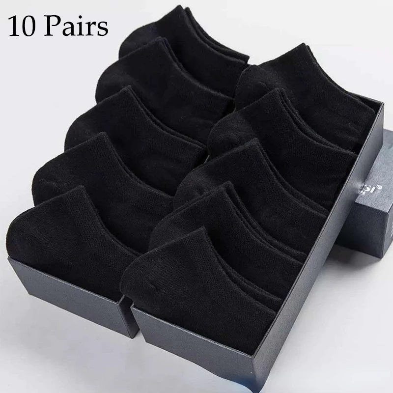 5/10 Pairs Low Cut Men Socks Solid Color Black White Breathable Cotton Socks Male Sport Businessmen Short Socks