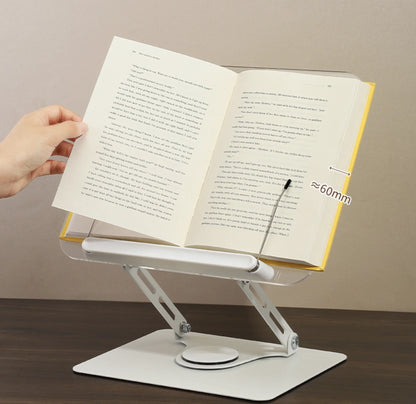Adjustable Reading Stand360360-Degree Rotating Book Stand Foldable Desktop Bookshelf Elastic Clip Page Neck Protection Book Stan