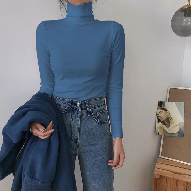 Autumn Long Sleeve Turtleneck Tops Slim Knitted Bottoming T Shirt Korean Fashion Sweater Harajuku Pullover Women Clothing Jumper