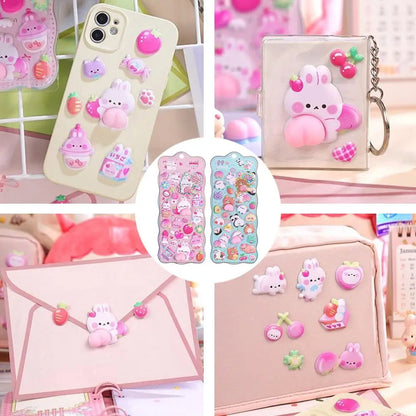 Kawaii Cartoon Soft Cute Little Rabbit 3D Pinching Relaxing Butt Stickers Cute DIY Mobile Book Decoration Stickers Festival Gift