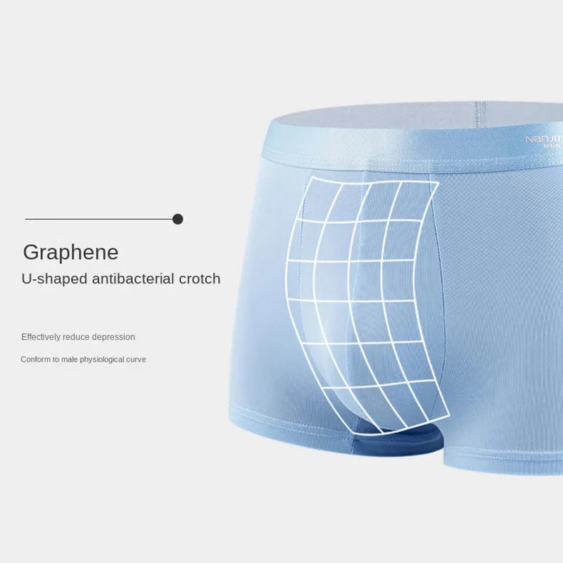 4pcs Boxer Shorts Men's Ice Silk Underwear Cool Underpants Breathable Sexy Thin Panties U Convex Lingerie Wholesale Lots L-6XL