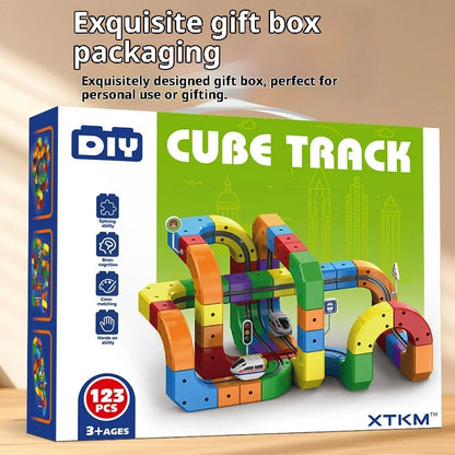 Electric Magnetic Track Set STEM Building Toy with Anti-Gravity Vehicles 100+ Pieces DIY Railway Model Creative Gift for Kids