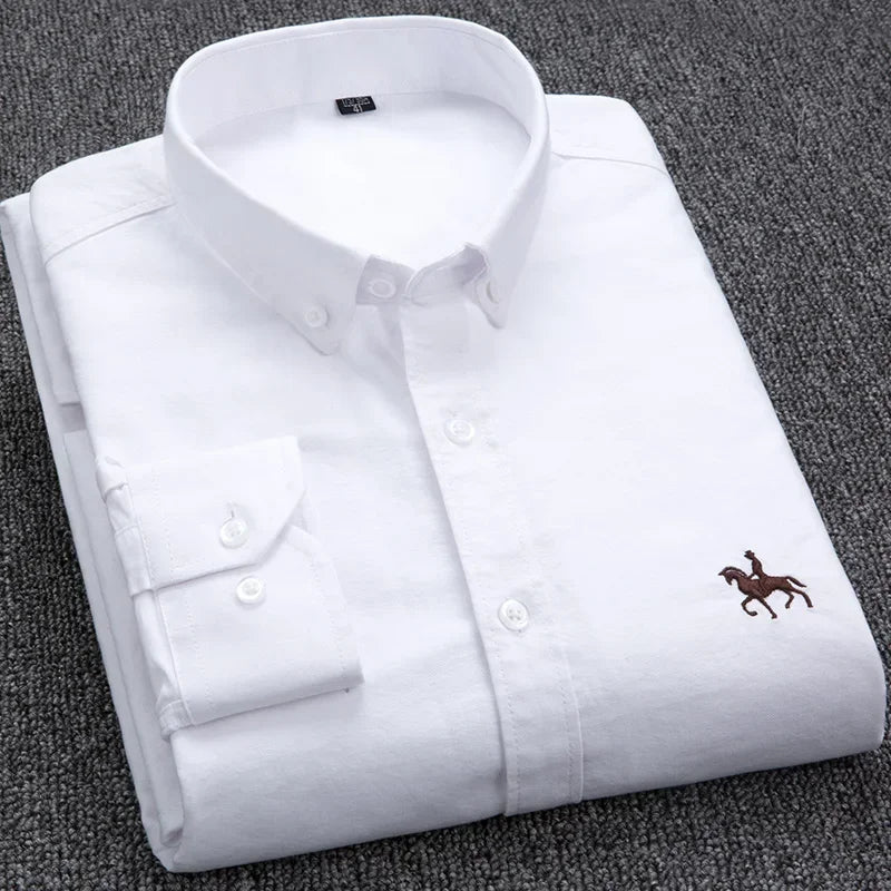 Large Size Full Men's Shirts 100% Pure Cotton Oxford Business Casual Shirt Soft Slim Fit Formal Plain Shirt Long Sleeve Clothes