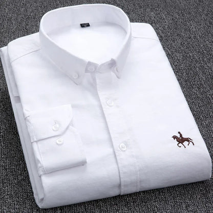 Large Size Full Men's Shirts 100% Pure Cotton Oxford Business Casual Shirt Soft Slim Fit Formal Plain Shirt Long Sleeve Clothes