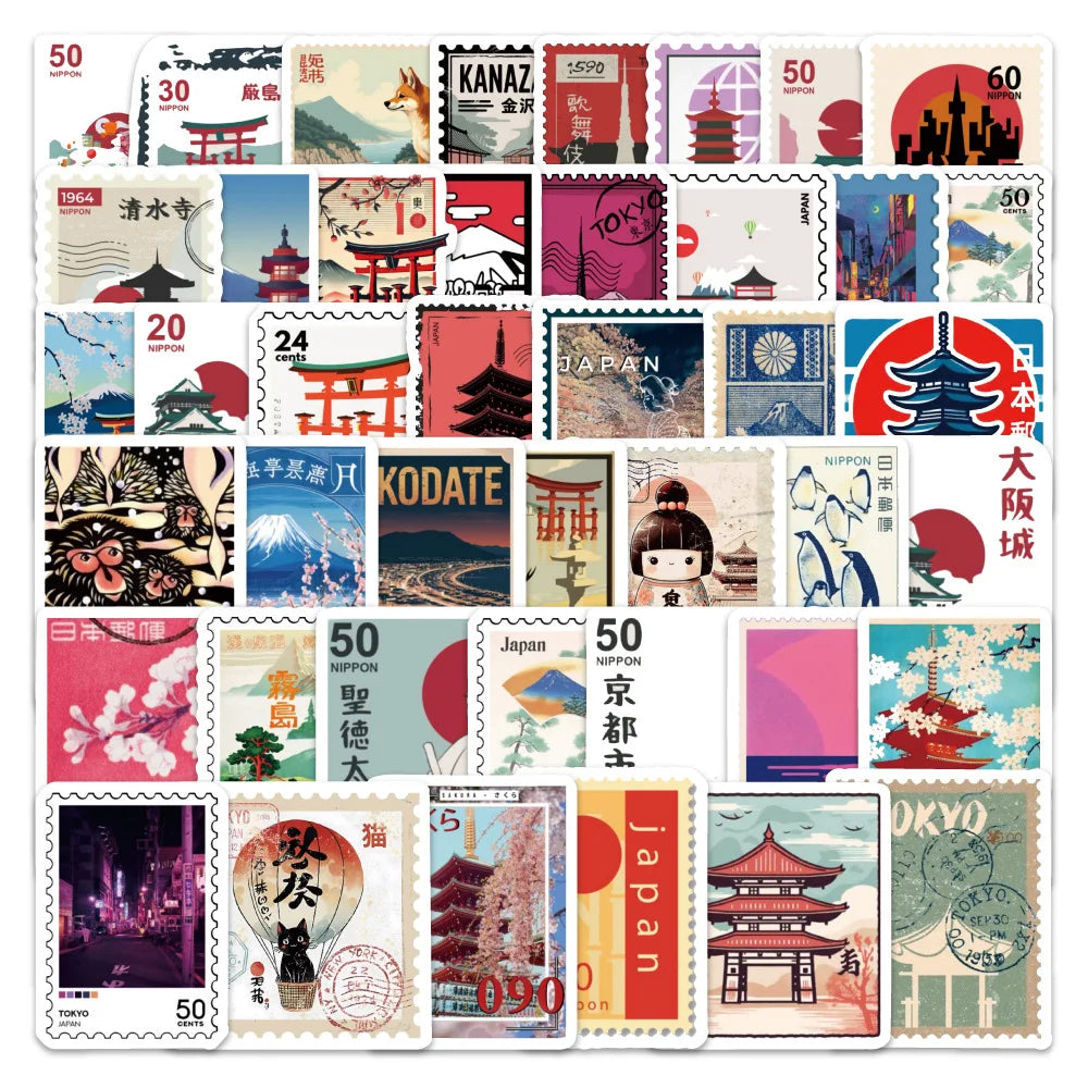 80PCS Japan Travel Stamps Cartoon Sticker DIY Decoration PVC Phone Case Waterproof Skateboard Notebook Graffiti Toys Gifts