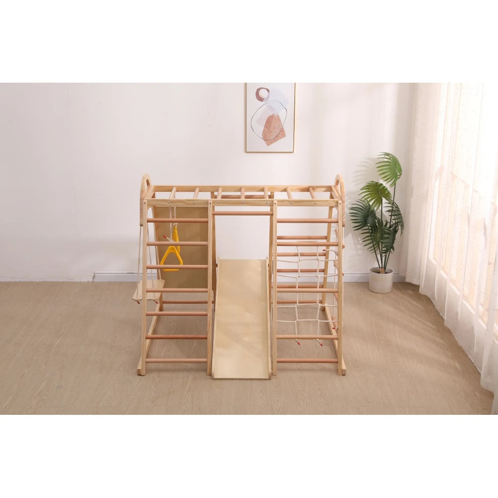 7-in-1 Climbing Scaffold, Include Swing, Swing Rings, Climbing Ladder, Climbing Board, Climbing Net, Slide, for Children's Room