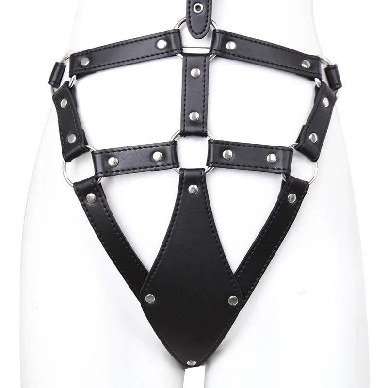 Bondage Harness Metal Leather Clothes Sexy Lingerie Bra Panty Adult Games Restraints Fetish Wear Erotic Costume BDSM Sex Toys