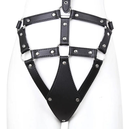Bondage Harness Metal Leather Clothes Sexy Lingerie Bra Panty Adult Games Restraints Fetish Wear Erotic Costume BDSM Sex Toys