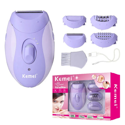 Kemei 4in1 Women Epilator Electric Shaver Facial Body Hair Removal Lady Leg Bikini Trimmer Hair Remover Underarms Rechargeable