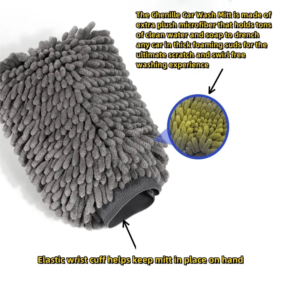 Microfiber Car Wash Mitt Double Sided Chenille Auto Gloves Ultra Absorbent Sponge Scratch Free Cleaning Towel Soft Detailing Mitten
