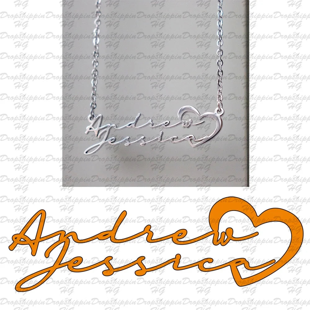 Personalized Two Name Necklaces With Heart Stainless Steel Custom Letter Couple Necklace Choker  Stainless Steel Wedding Gift