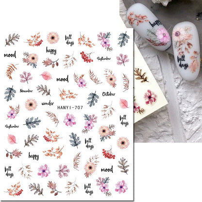 3d Nails Art Decals Spring Fruits Pink Full Tips Peony Magnolia Flowers Adhesive Sliders Stickers Decoration For Nails Manicure