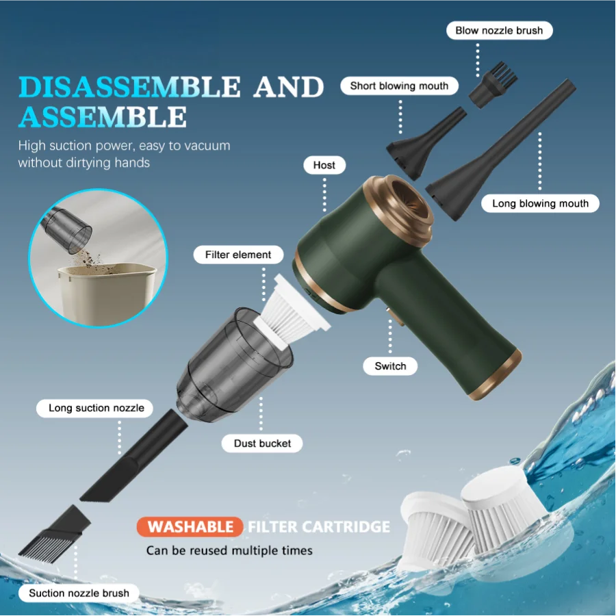 2in1 Handheld Vacuum Cleaner Blower Portable Cordless Car Vacuum Rechargeable Powerful Suction for Home Car Office Pet Hair Dust