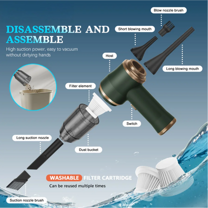 2in1 Handheld Vacuum Cleaner Blower Portable Cordless Car Vacuum Rechargeable Powerful Suction for Home Car Office Pet Hair Dust