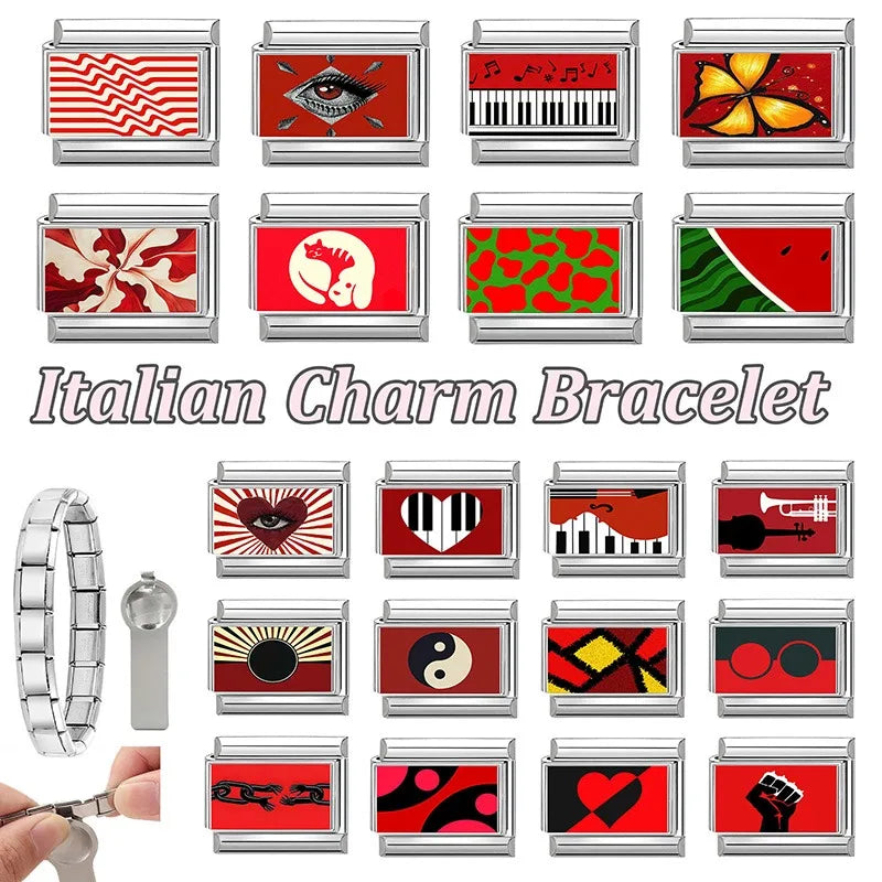 Wholesale Fashion Personalized DIY Red Color Italian Charm Bracelet Watermelon Tomato Bead 9mm Bracelet Stainless Steel Jewelrys