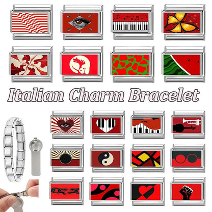 Wholesale Fashion Personalized DIY Red Color Italian Charm Bracelet Watermelon Tomato Bead 9mm Bracelet Stainless Steel Jewelrys