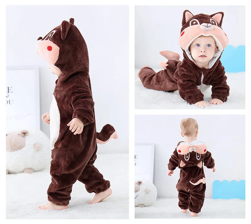 Baby Clothes Winter Pajamas Flannel Thermal Pijamas for Toddler Kids Boys Girls Squirrel Cow Onesies Infant Jumpsuit Pyjamas